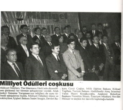 Milliyet Gazetesi ödül töreninden bir yazı